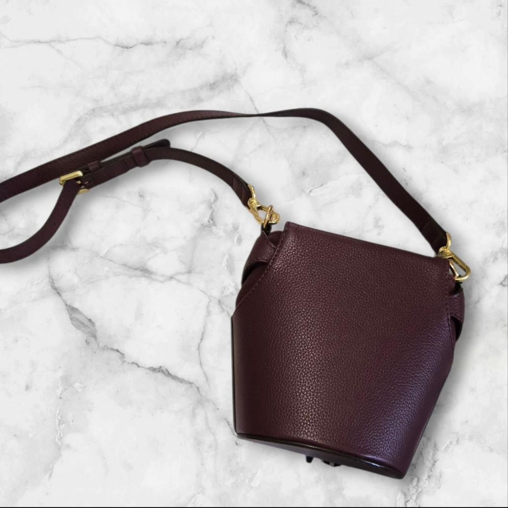 See By Chloe Leather Box Bag Crossbody Bucket Handbag Dusky Brown Burgandy - Picture 13 of 14